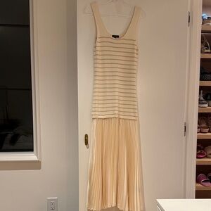 rag & bone Cream Striped Sleeveless Pleated-Hem Maxi Dress
